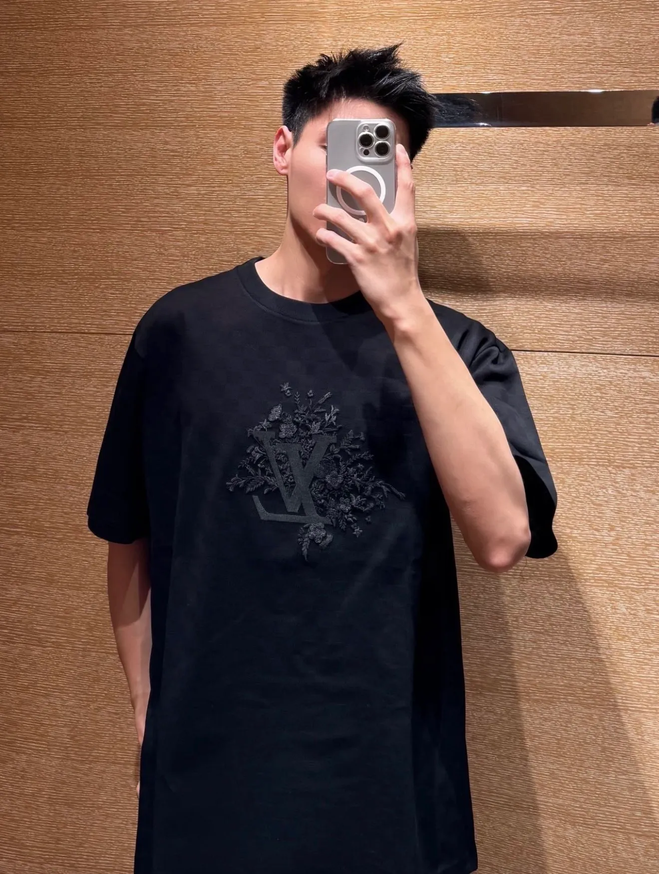 Louis Vuitton/Louis Vuitton floral embroidered checkerboard short sleeves